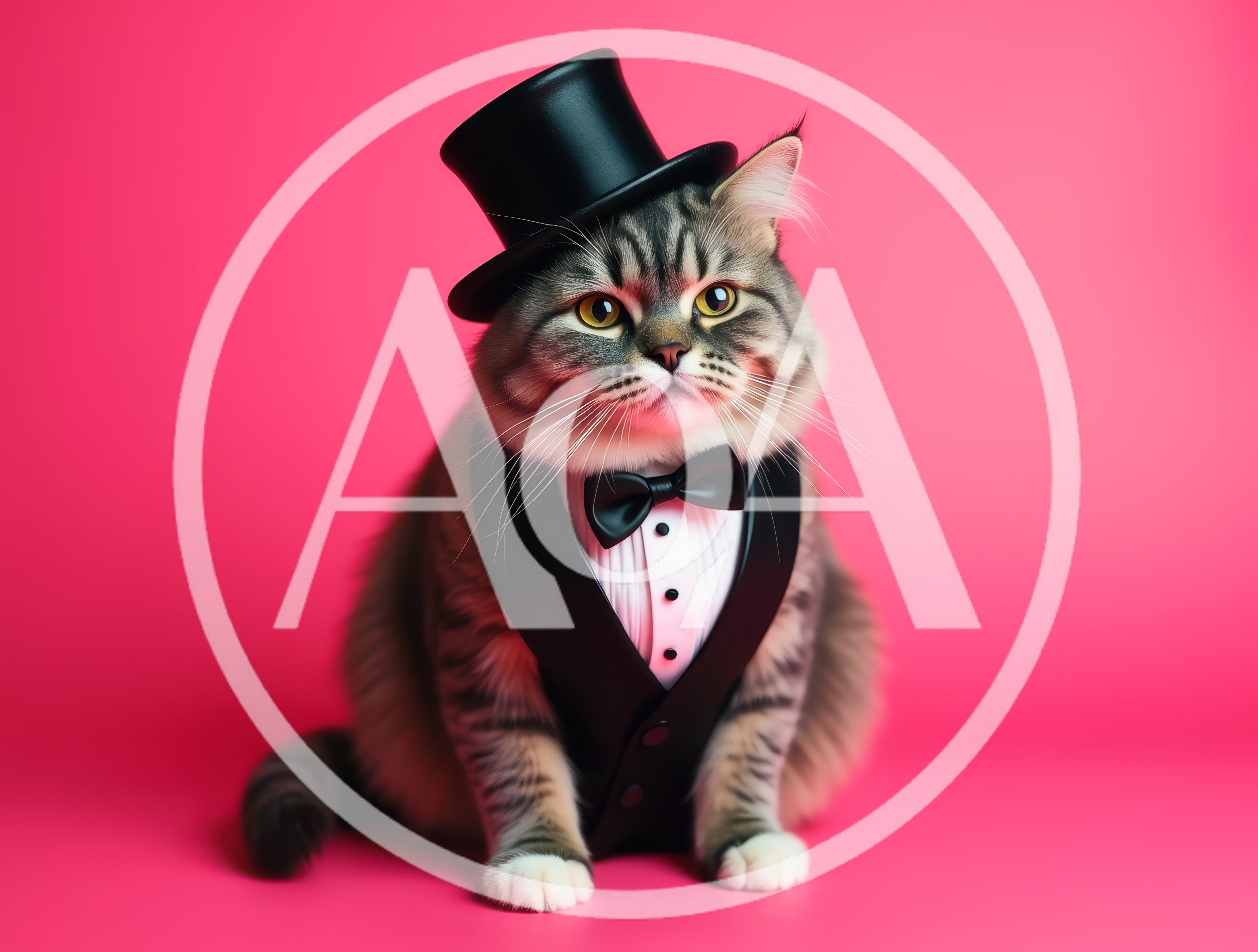 Dapper Tabby Cat Wearing A Tuxedo And Top Hat