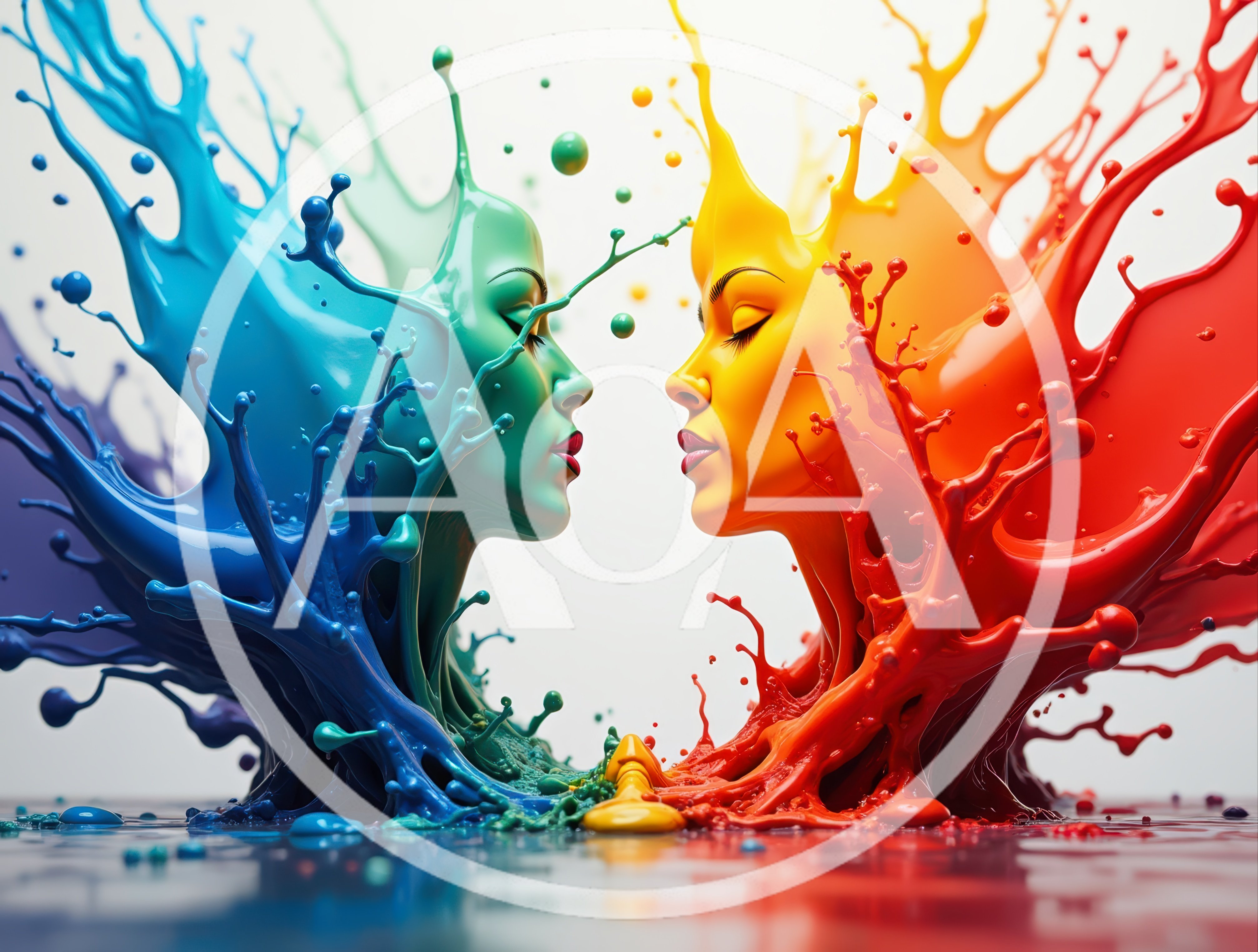Abstract Faces Formed From Vibrant Liquid Paint Splashes