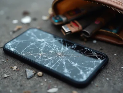 Broken Smartphone Screen Lying On Concrete Ground