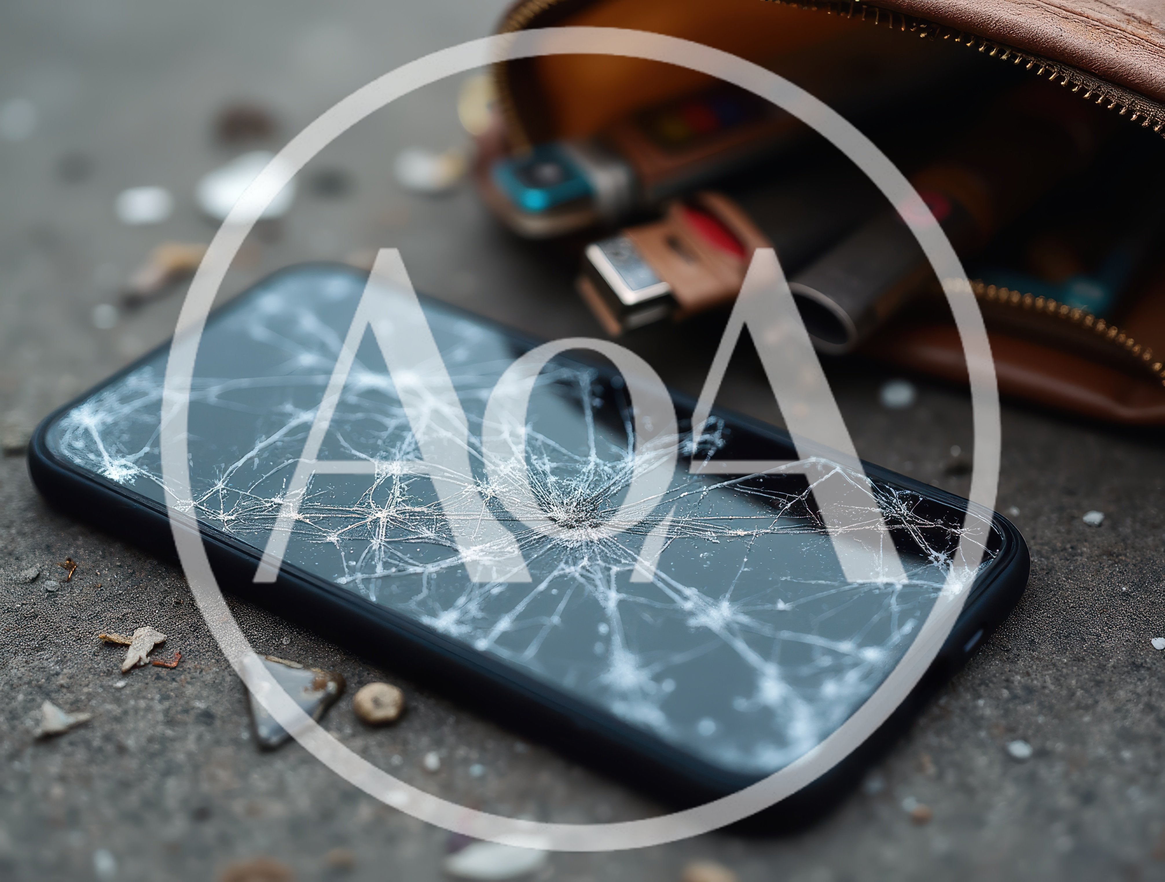 Broken Smartphone Screen Lying On Concrete Ground