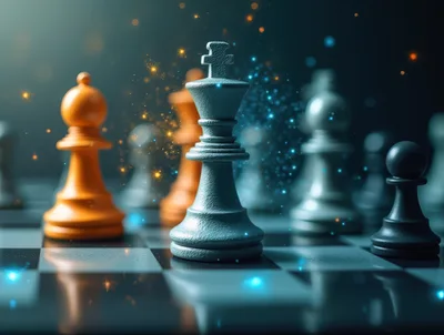 Chess King Piece Surrounded By Glowing Particles