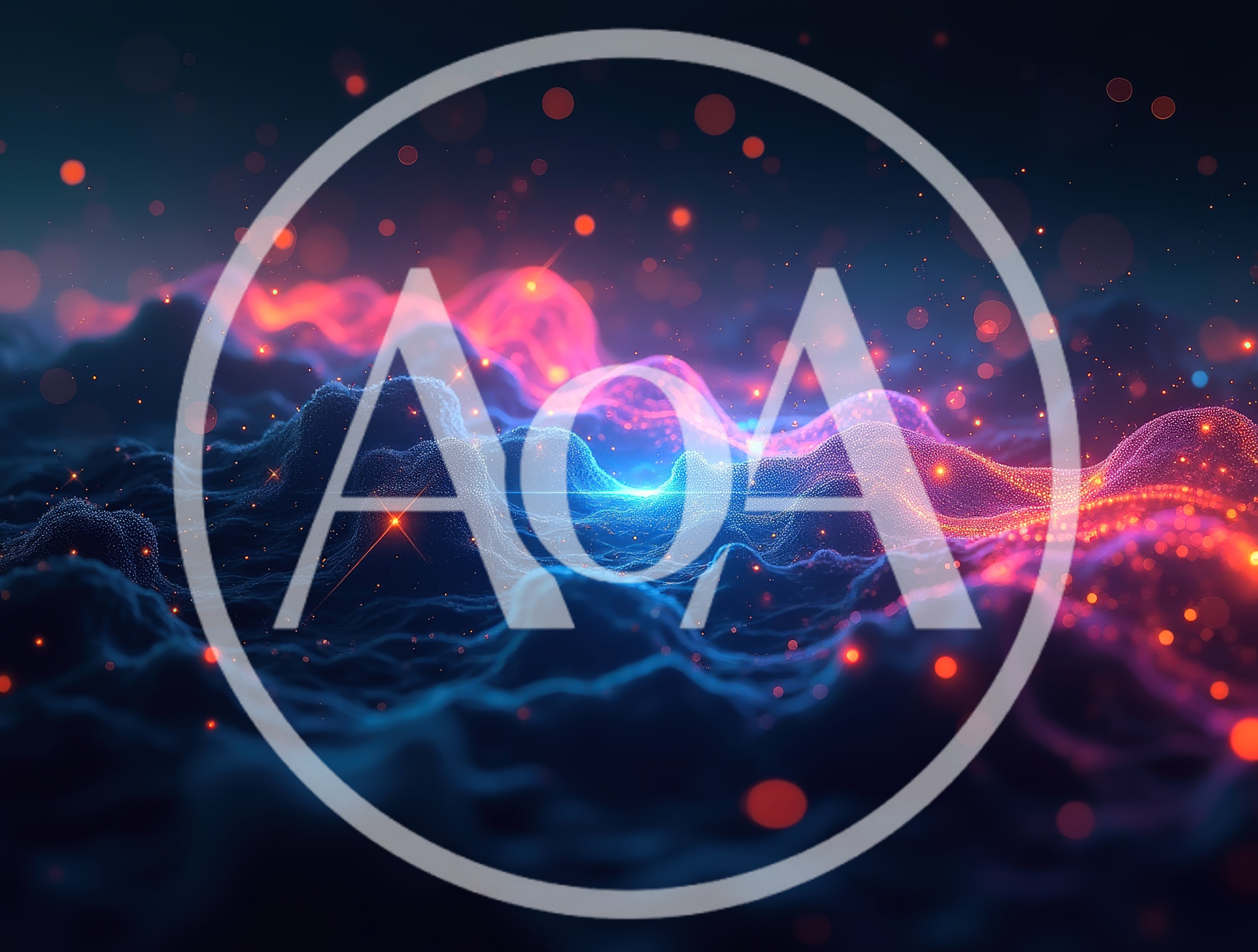 Abstract Digital Landscape With Glowing Particle Waves