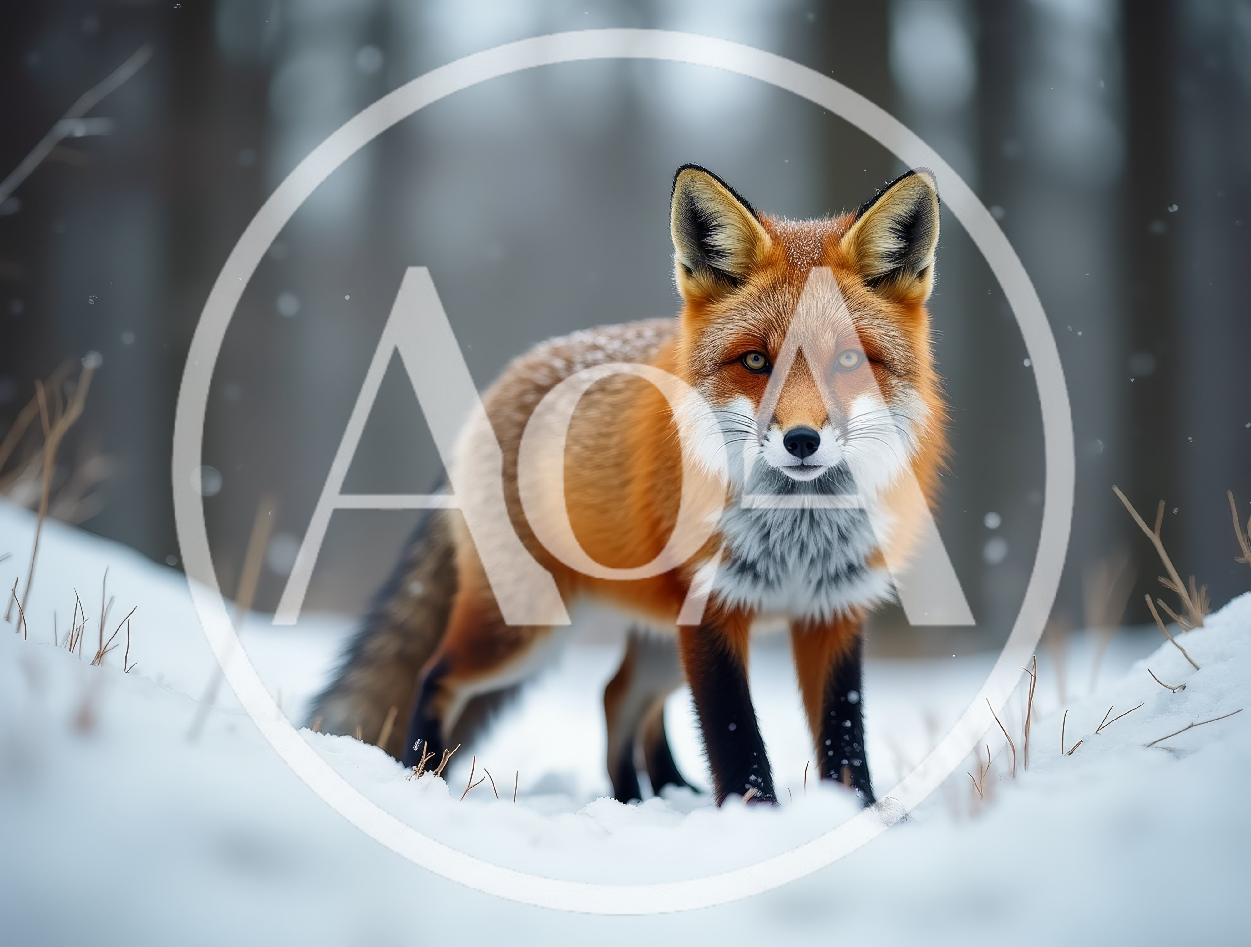 Red Fox Standing In Snowy Forest