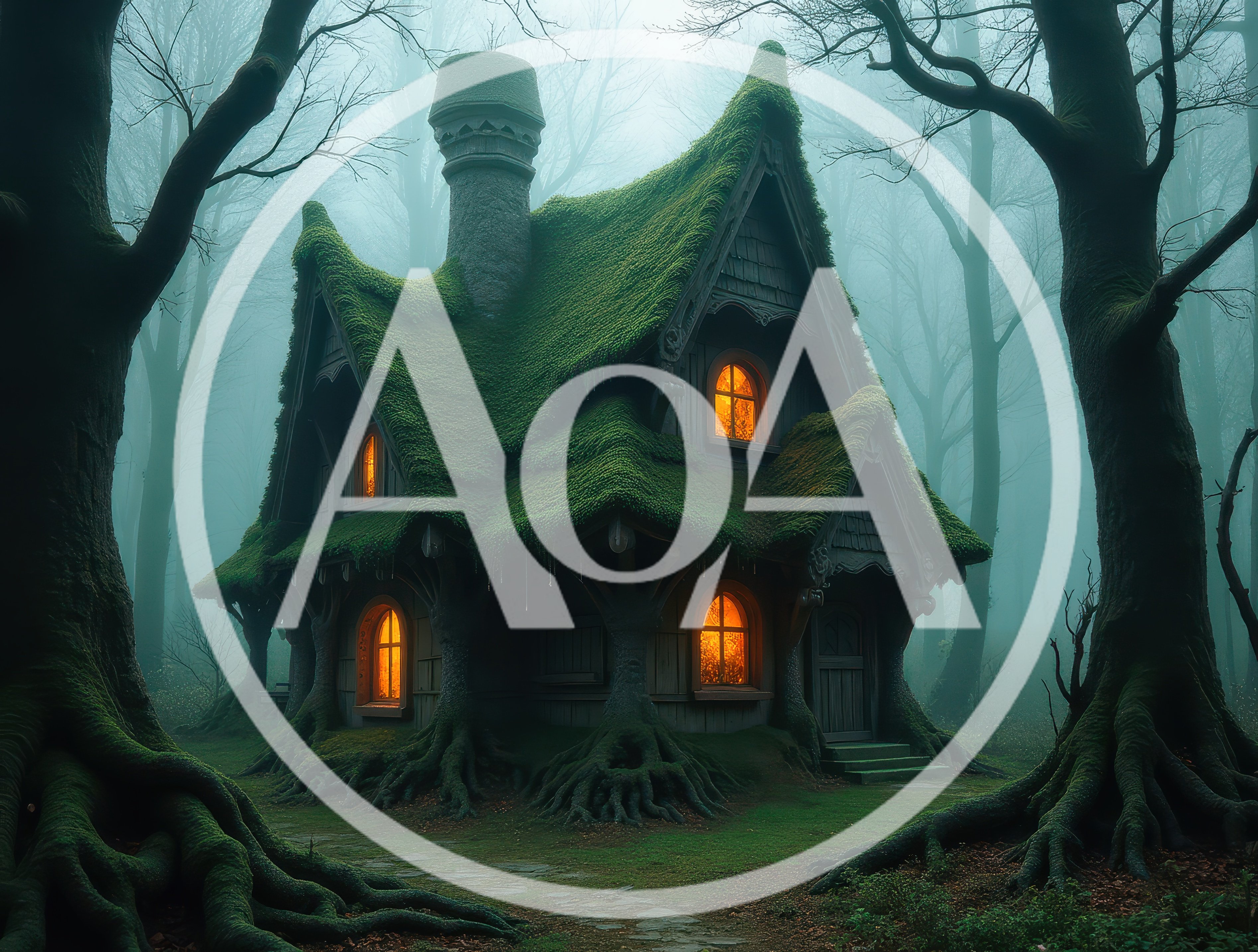 Enchanted Mossy Cottage In A Misty Forest