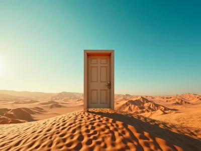 Standalone Door Standing Alone In A Vast Desert Landscape