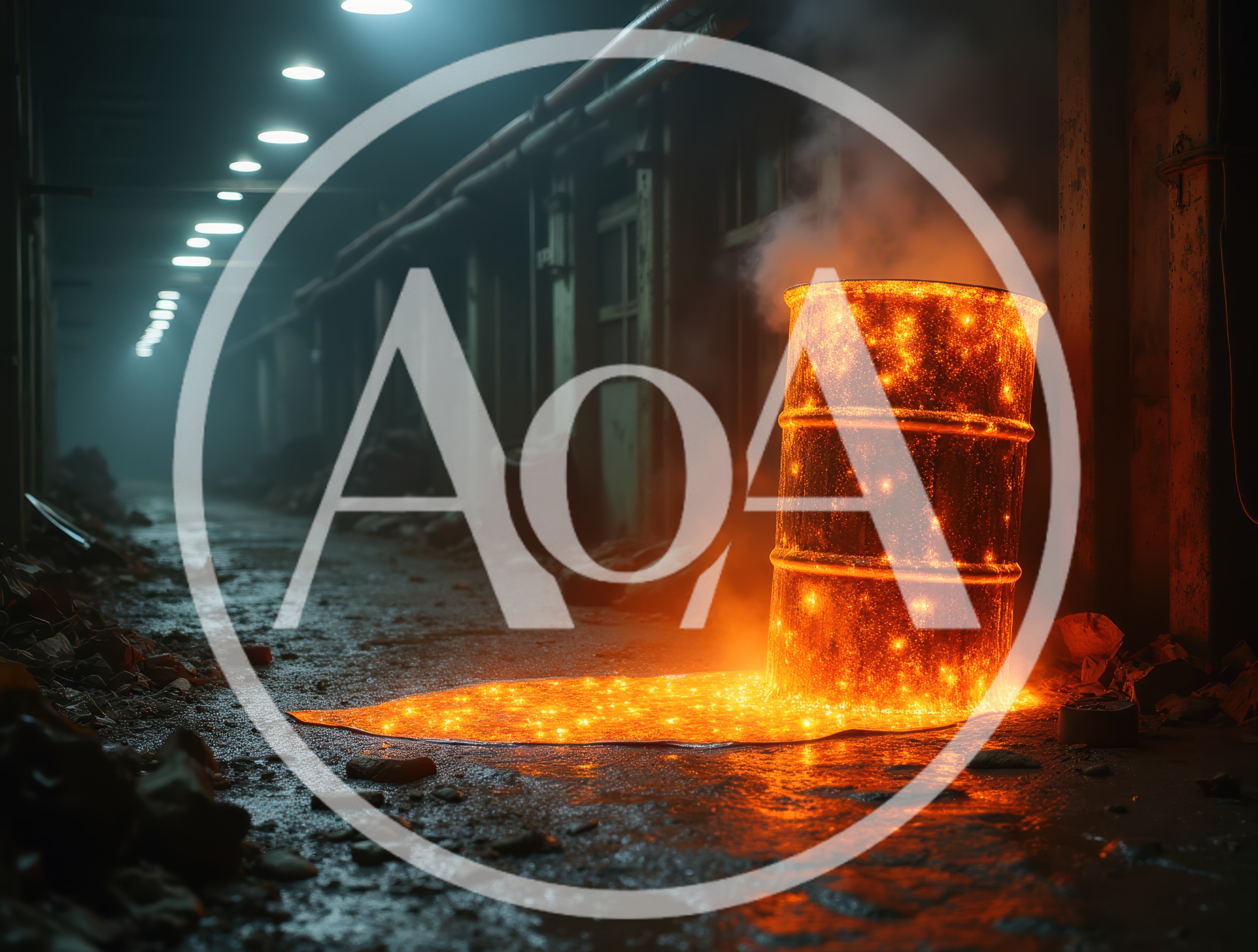 Glowing Molten Metal Leaking From Industrial Steel Barrel