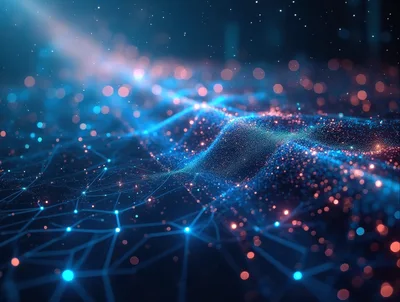 Abstract Digital Network Wave With Glowing Particles