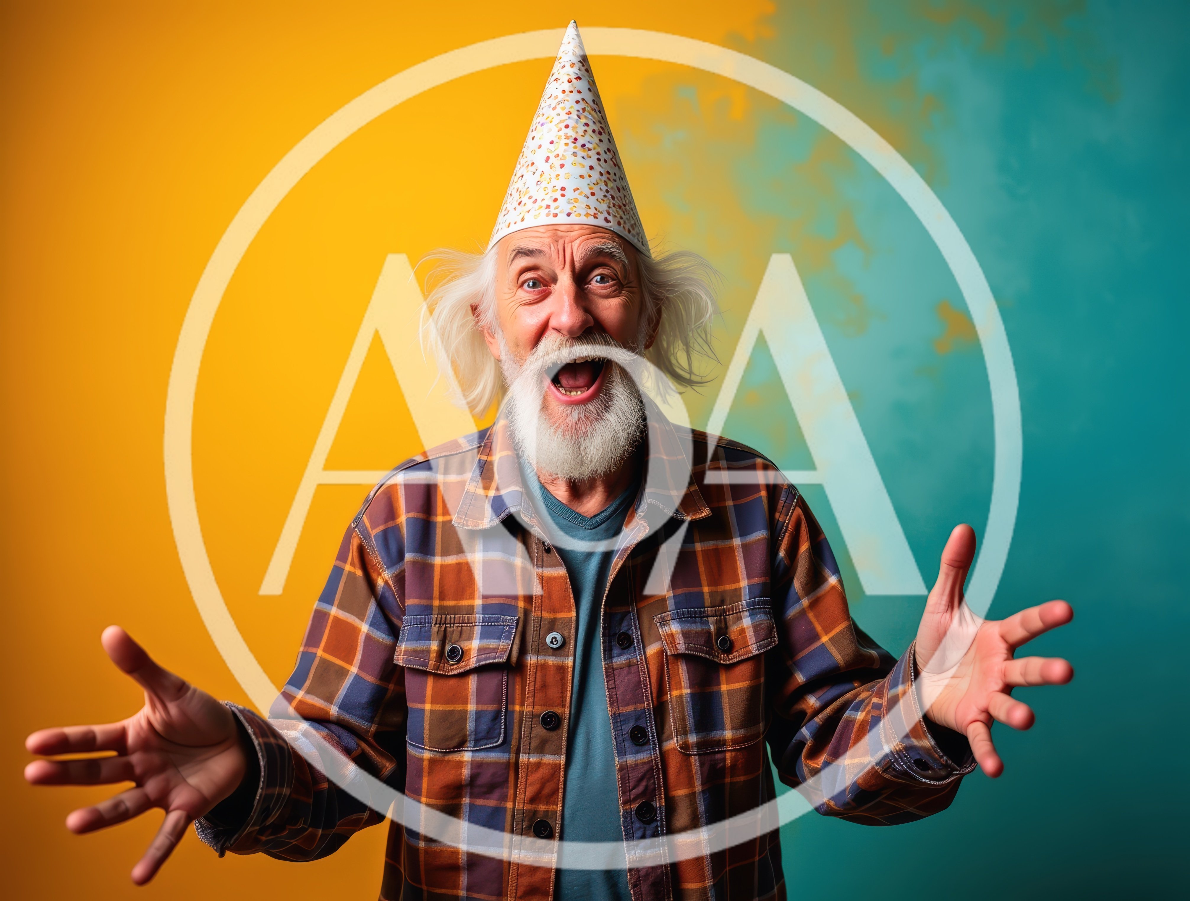 Excited Elderly Man Wearing A Party Hat