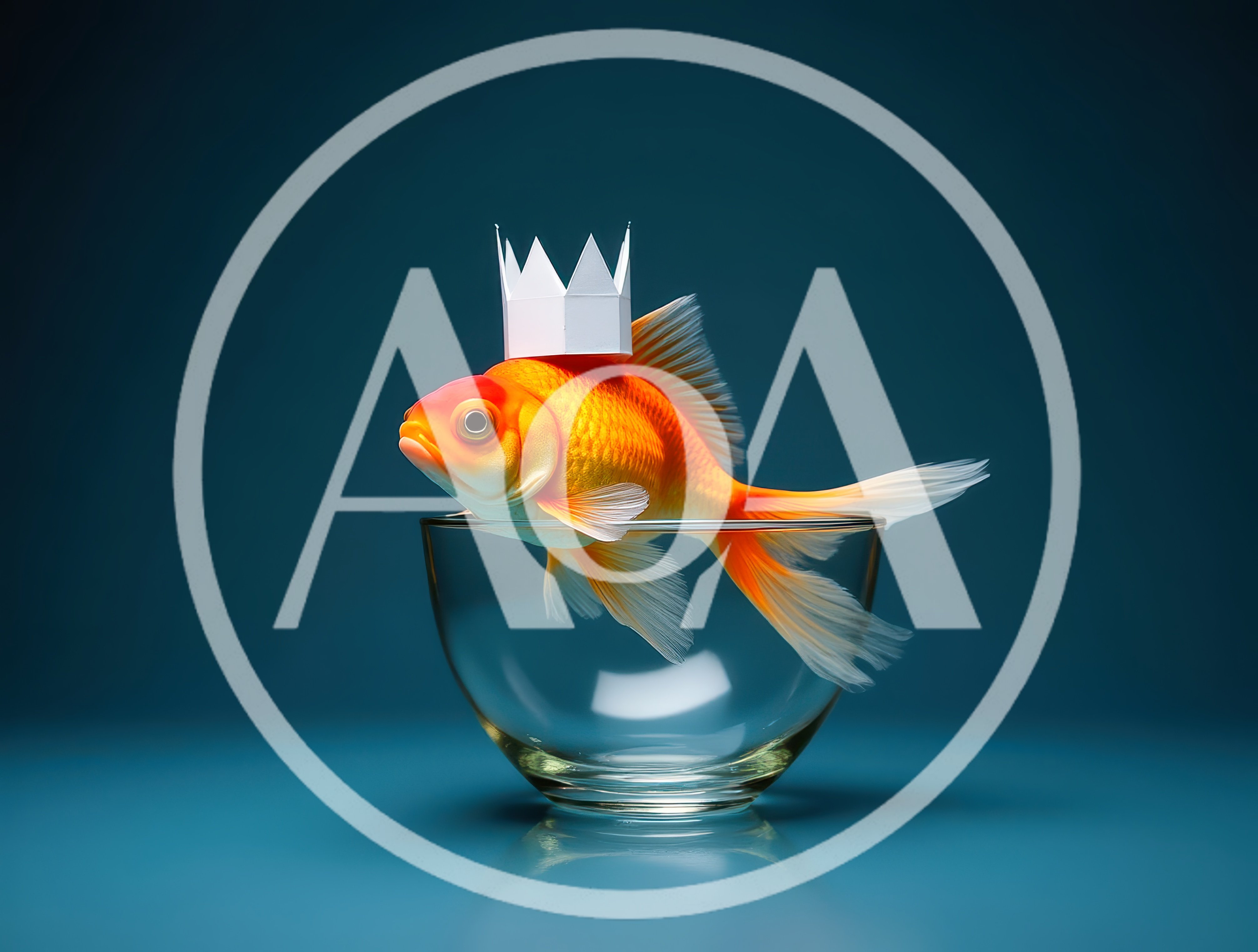Goldfish Wearing A Paper Crown In A Glass Bowl