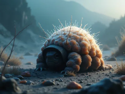 Surreal Creature With Spiky Fur In Desert Landscape