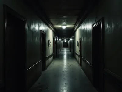 Dimly Lit Abandoned Hospital Corridor