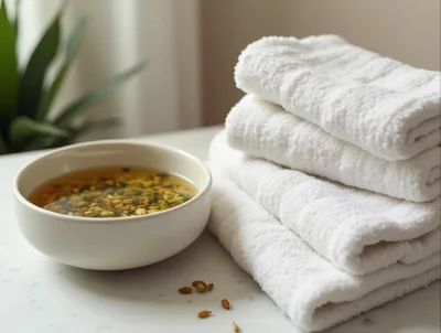 Spa Setting With White Towels And Herbal Infusion