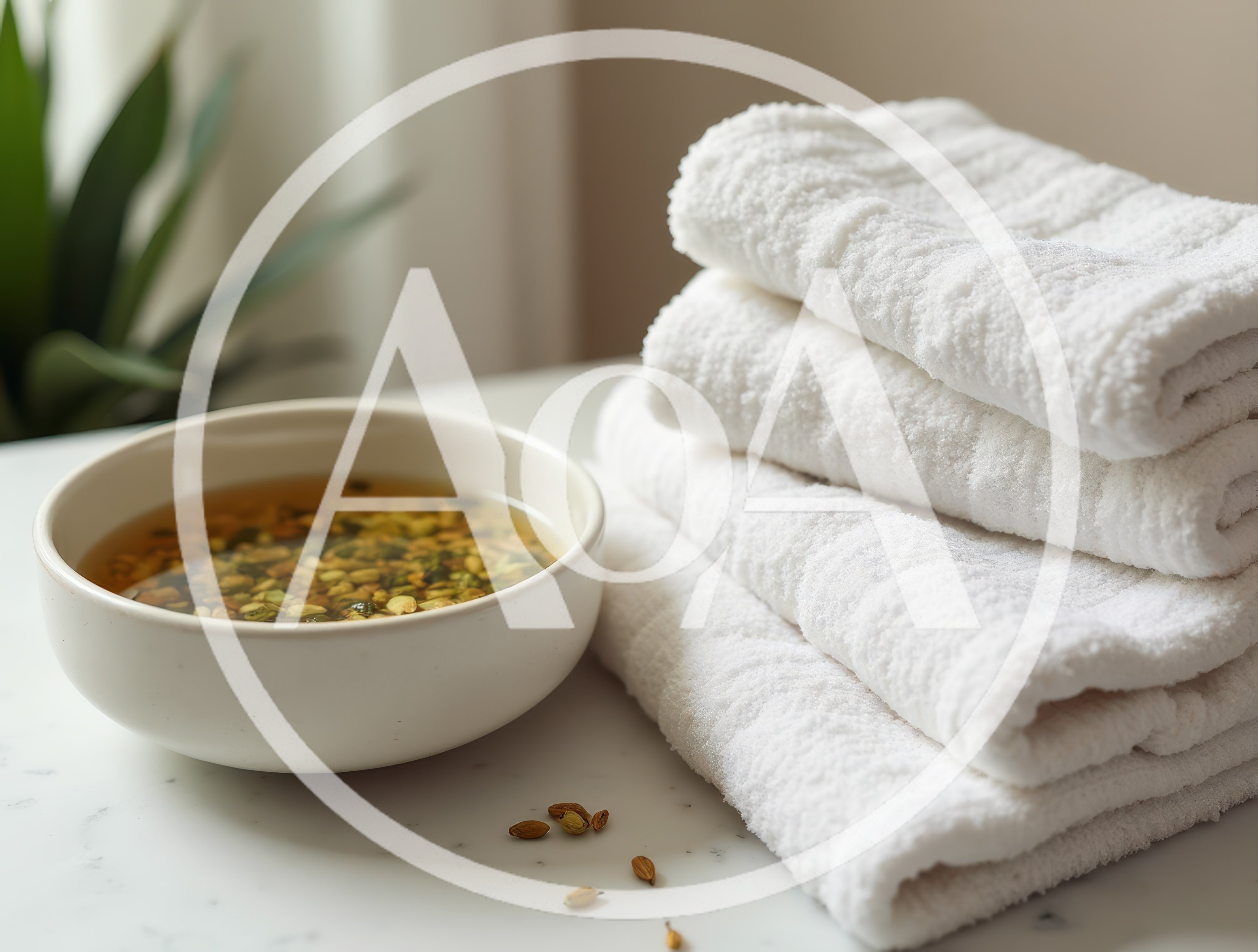 Spa Setting With White Towels And Herbal Infusion
