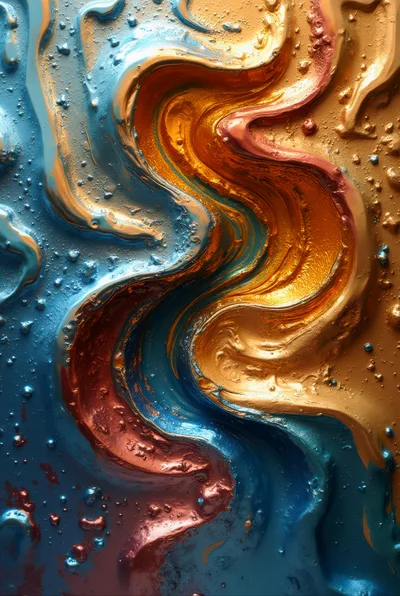 Abstract Liquid Gold And Blue Paint Swirls