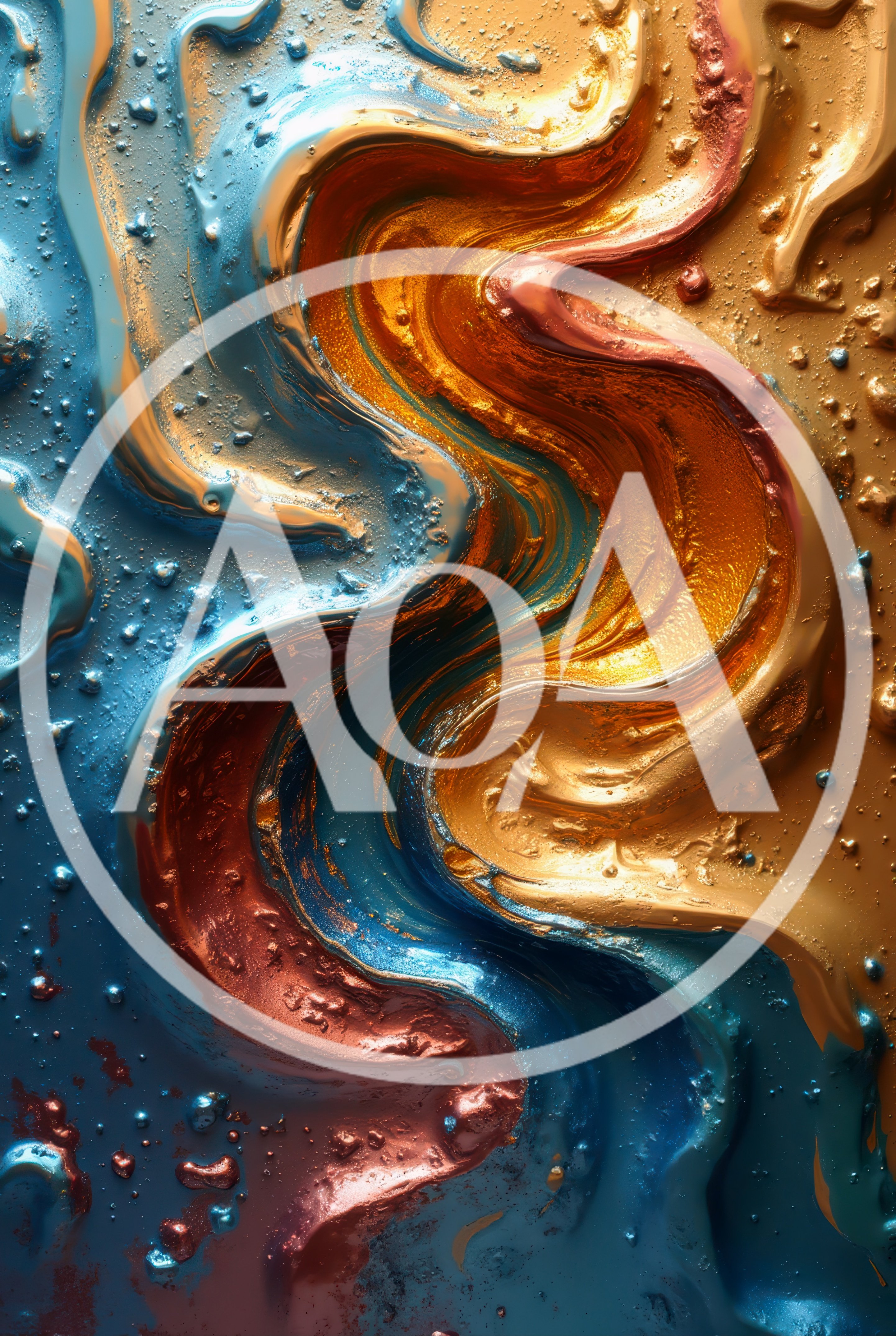 Abstract Liquid Gold And Blue Paint Swirls
