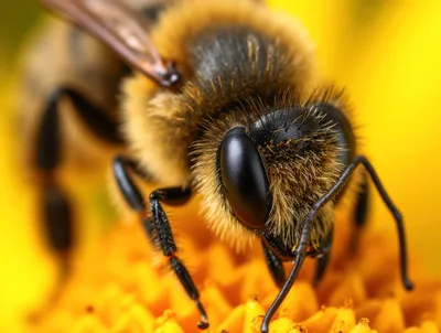 Macro Close Up Of A Honey Bee On A Flower