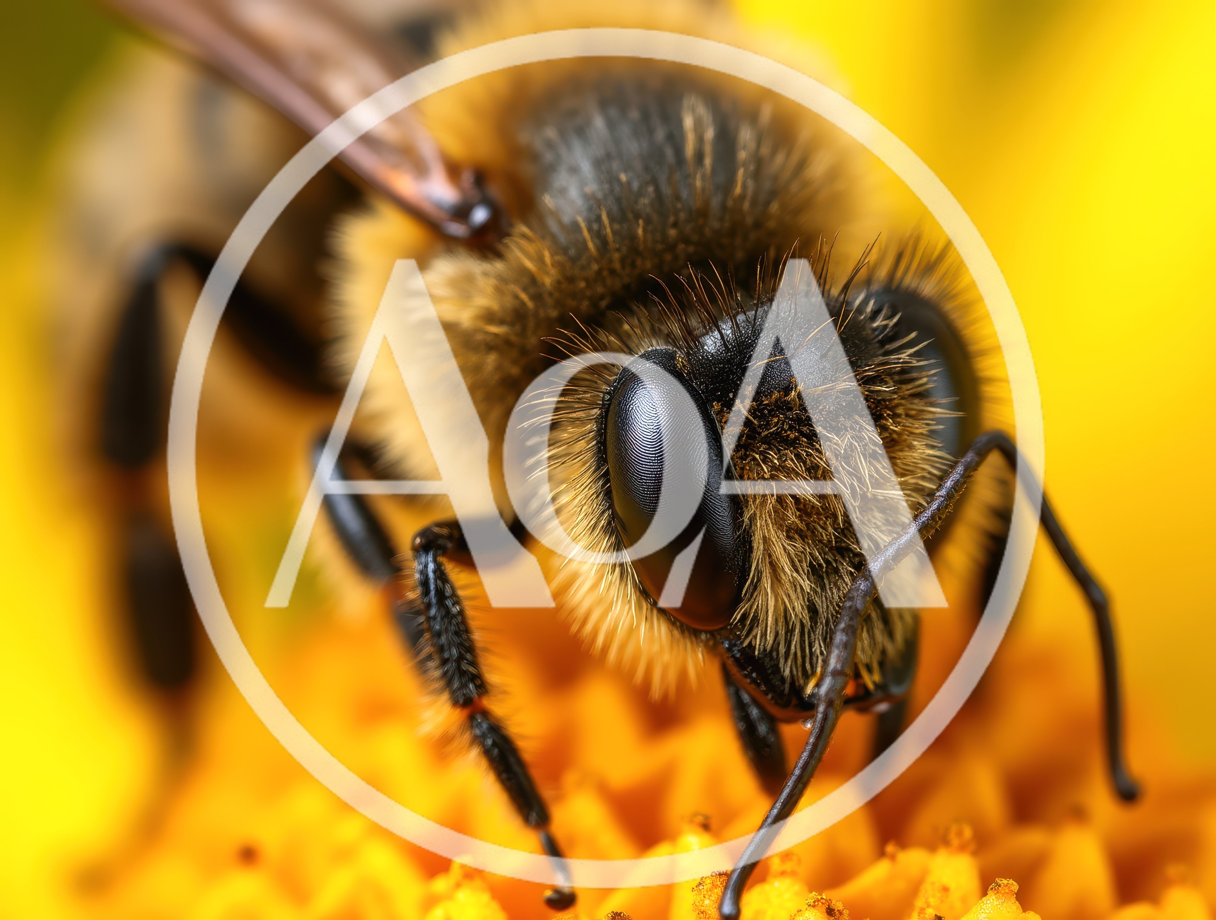 Macro Close Up Of A Honey Bee On A Flower