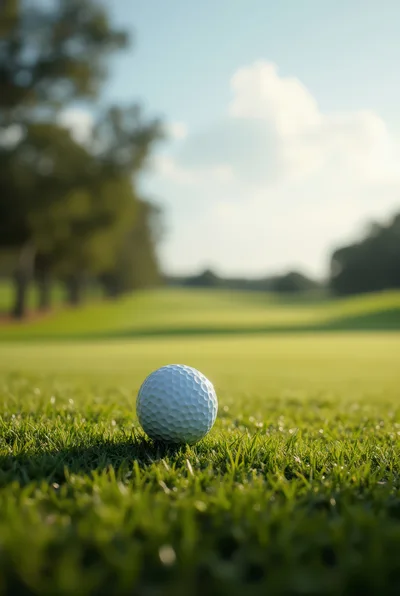 Golf Ball Resting On Green Grass Of Golf Course