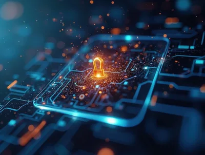 Digital Security Concept With Glowing Golden Padlock Icon