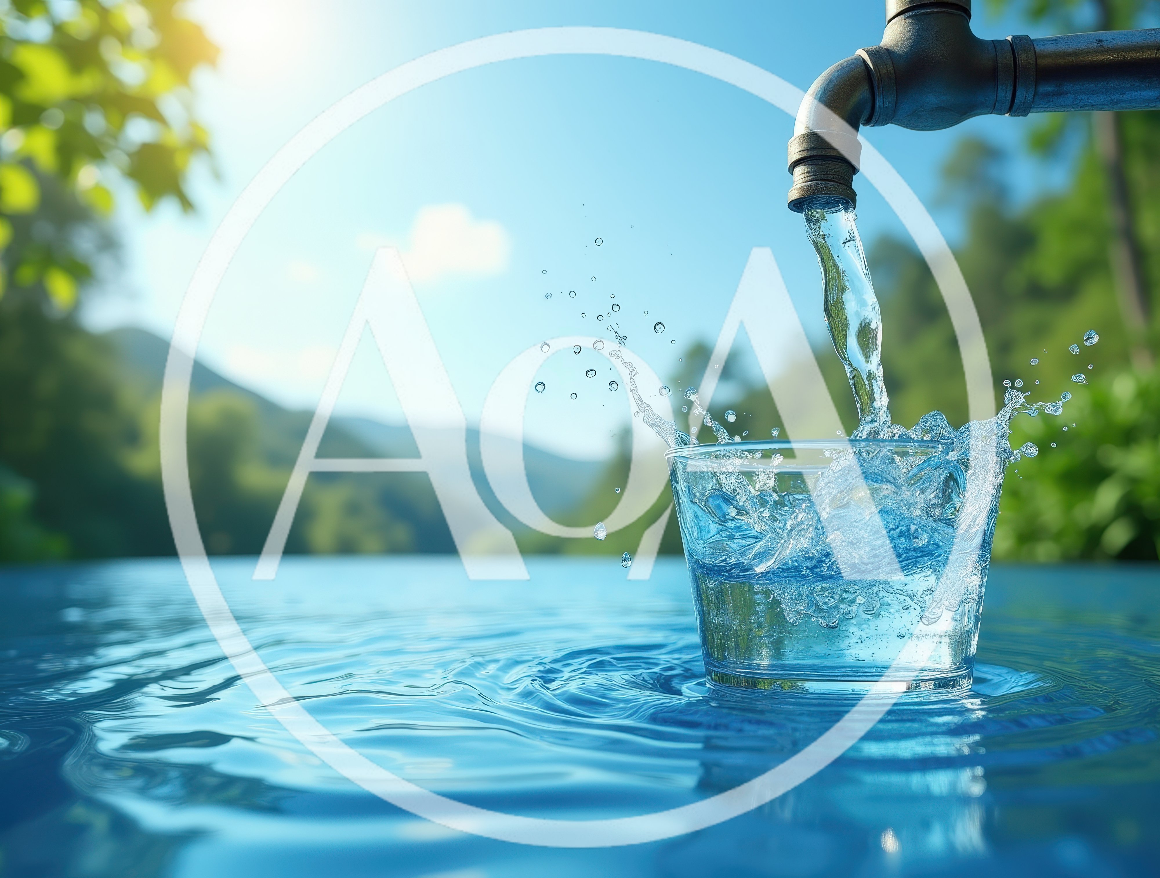 Fresh Water Pouring Into A Glass Outdoors
