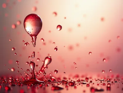 Macro Red Liquid Droplets Splashing On Surface