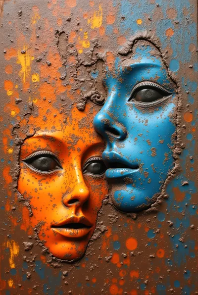 Surreal Abstract Sculpture Of Two Faces In Contrast