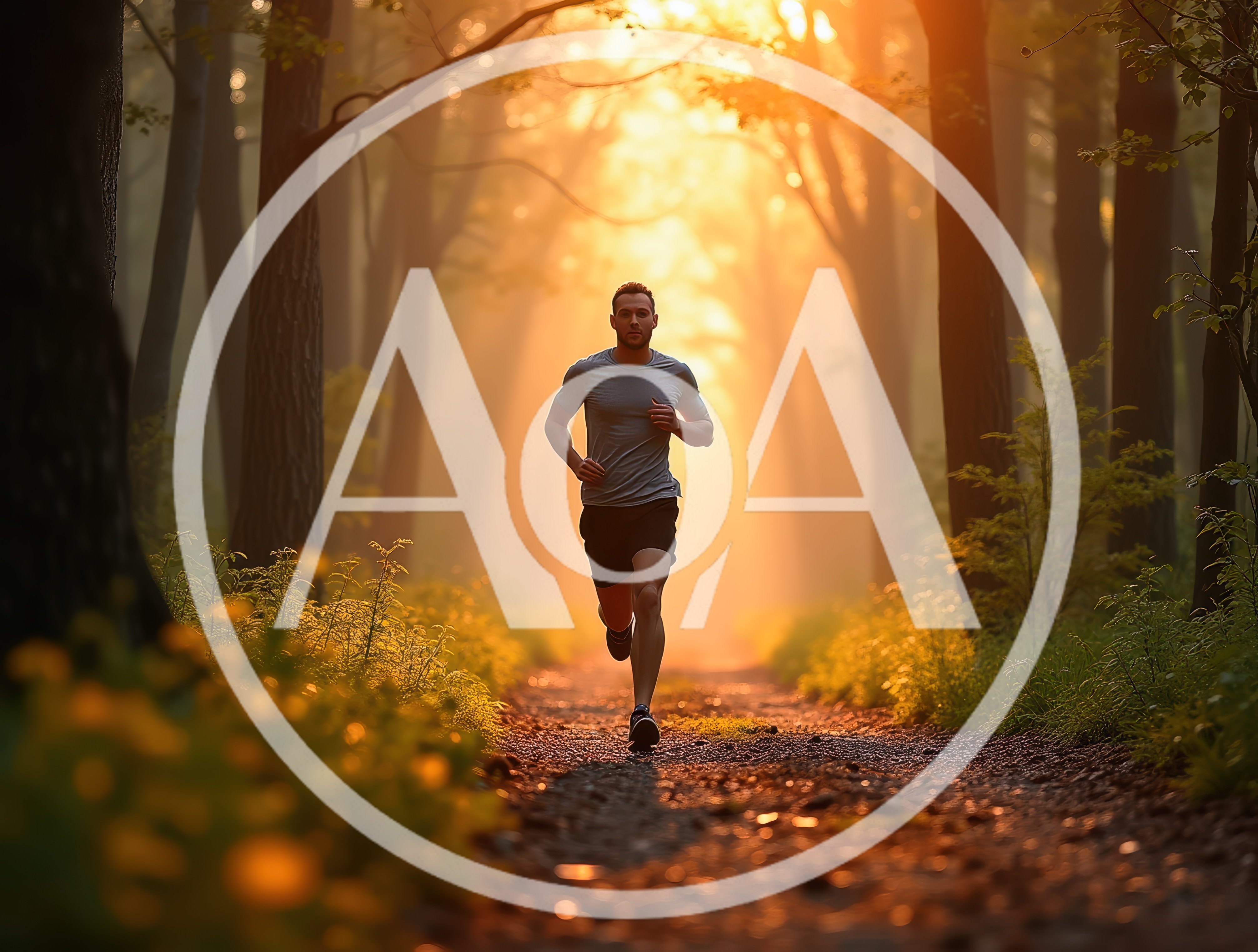 Man Running Through A Sunlit Forest Path