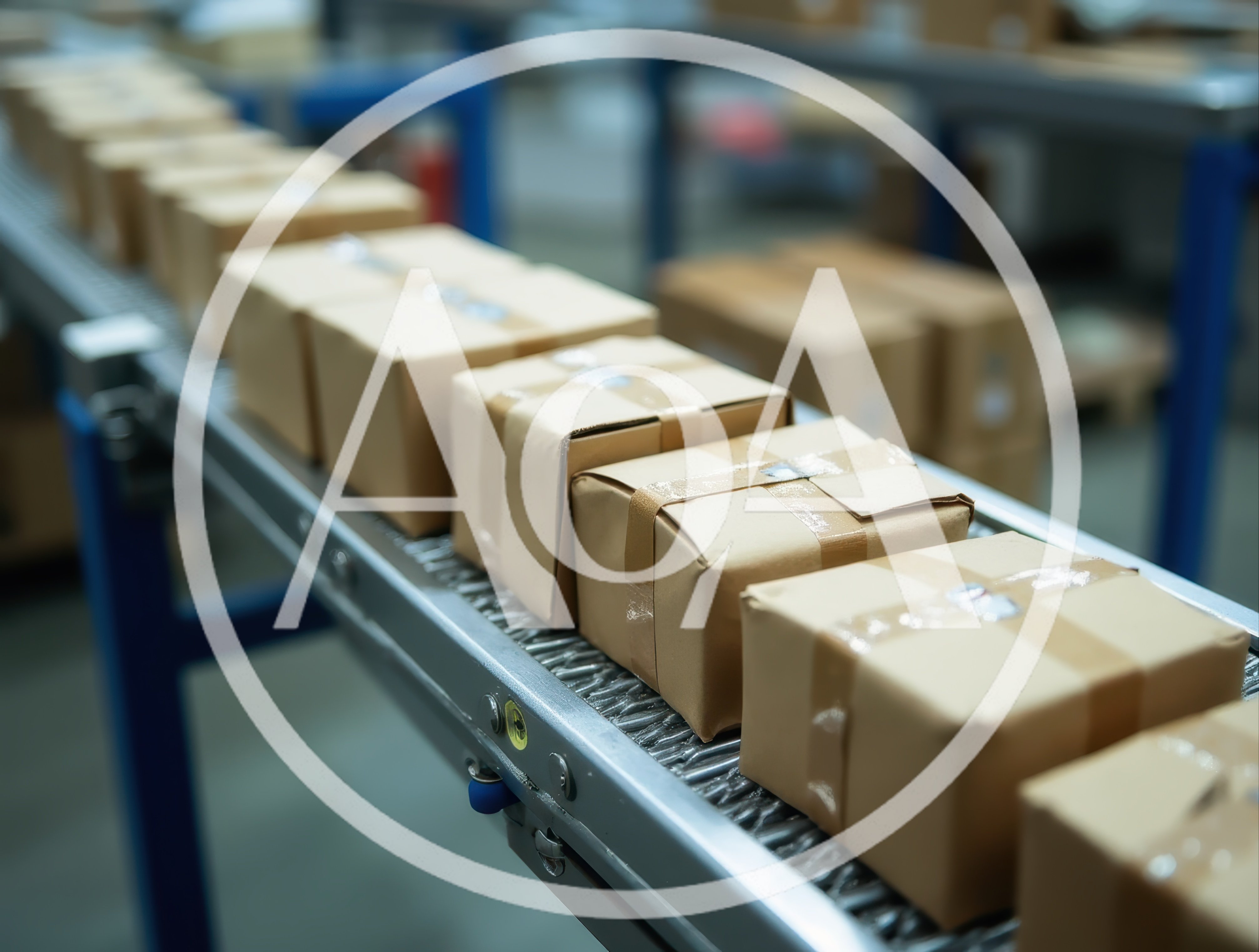 Cardboard Packages Moving Along An Automated Conveyor Belt