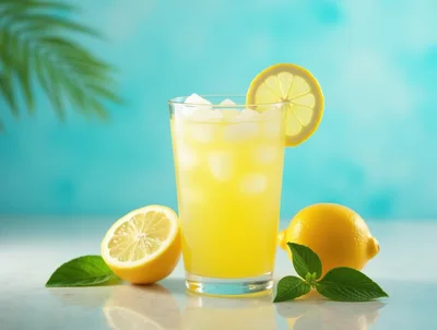 Refreshing Glass Of Lemonade With Fresh Lemons And Mint
