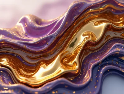 Abstract Liquid Gold and Purple Swirl Background