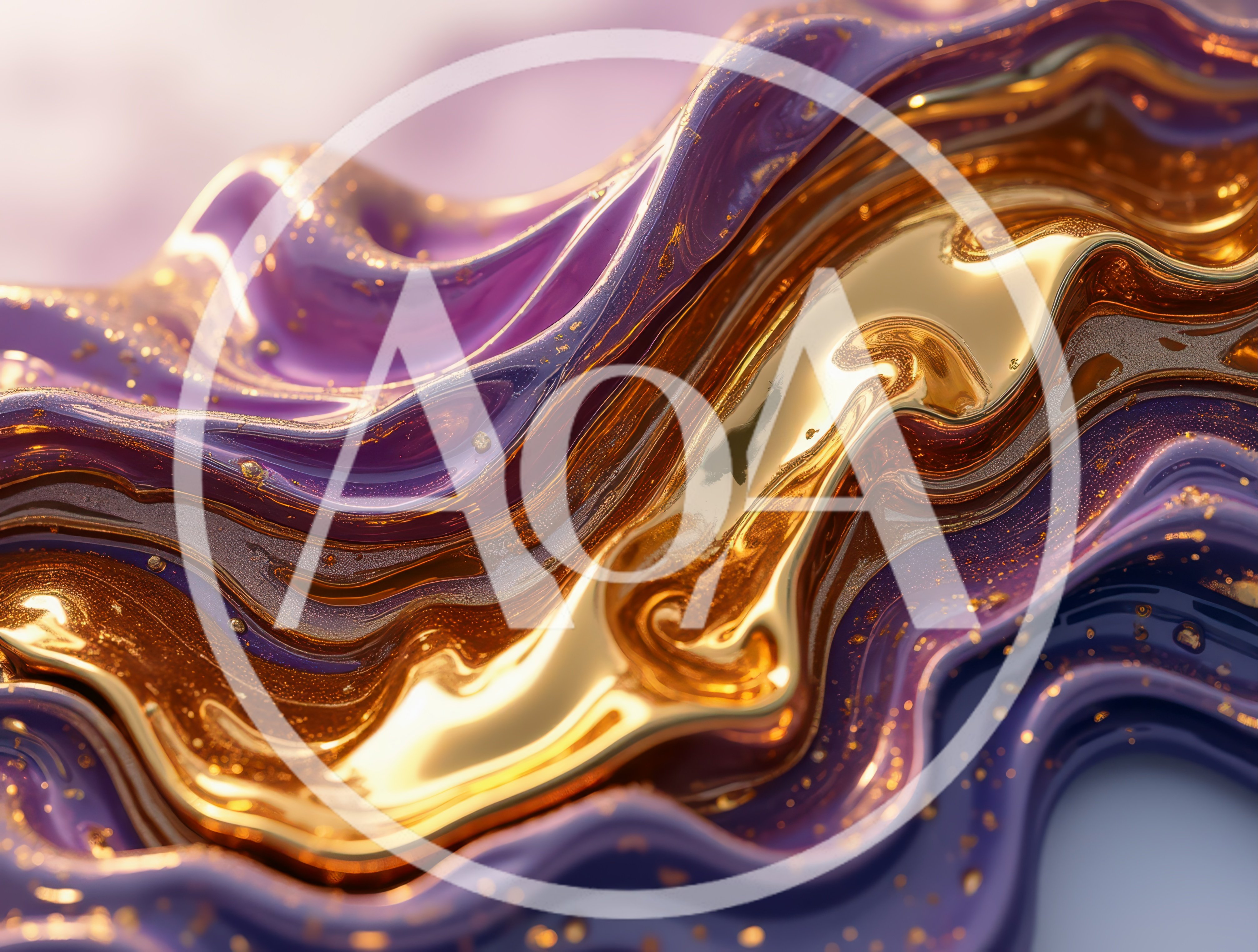 Abstract Liquid Gold and Purple Swirl Background
