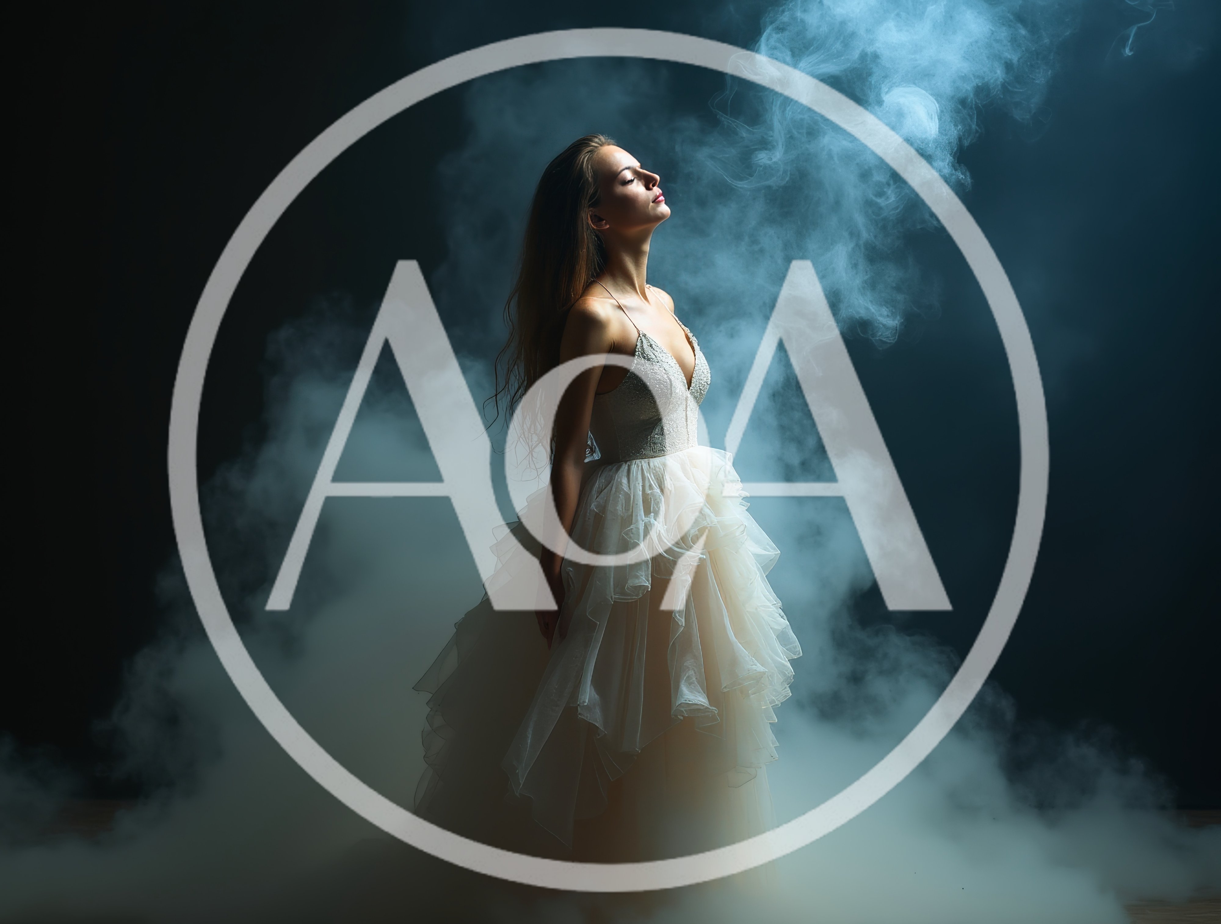 Elegant Woman In A Flowing Wedding Dress Amidst Smoke