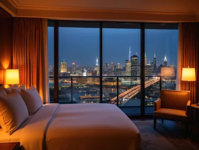 Luxury Hotel Room With Panoramic New York City Skyline View