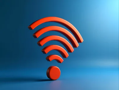 3D Rendered Orange Wi-Fi Symbol On Blue Background