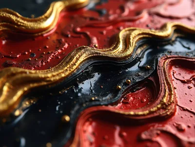Abstract Liquid Gold And Red Fluid Art Background