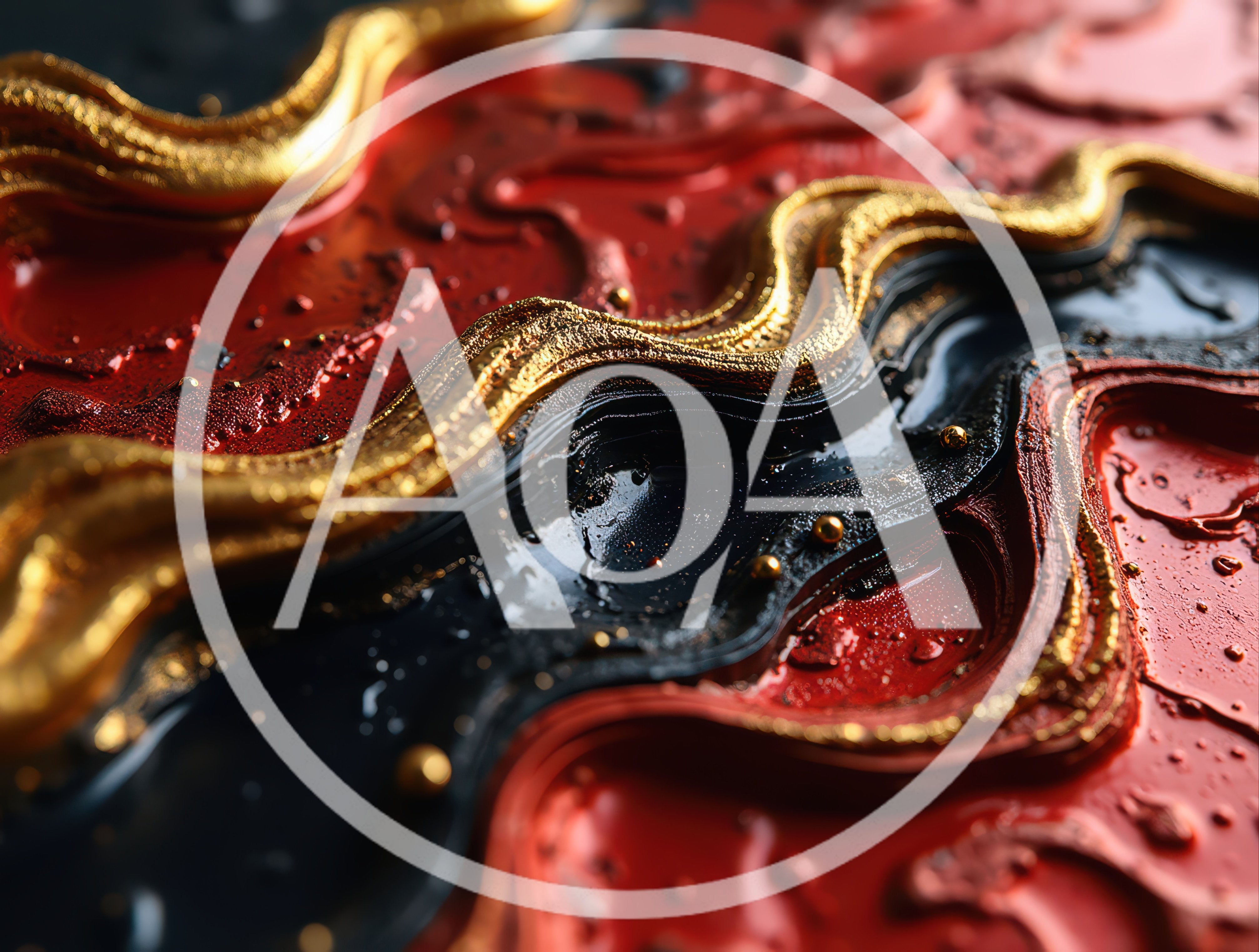 Abstract Liquid Gold And Red Fluid Art Background