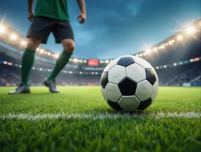 Soccer Ball Resting On Stadium Pitch Before Kickoff