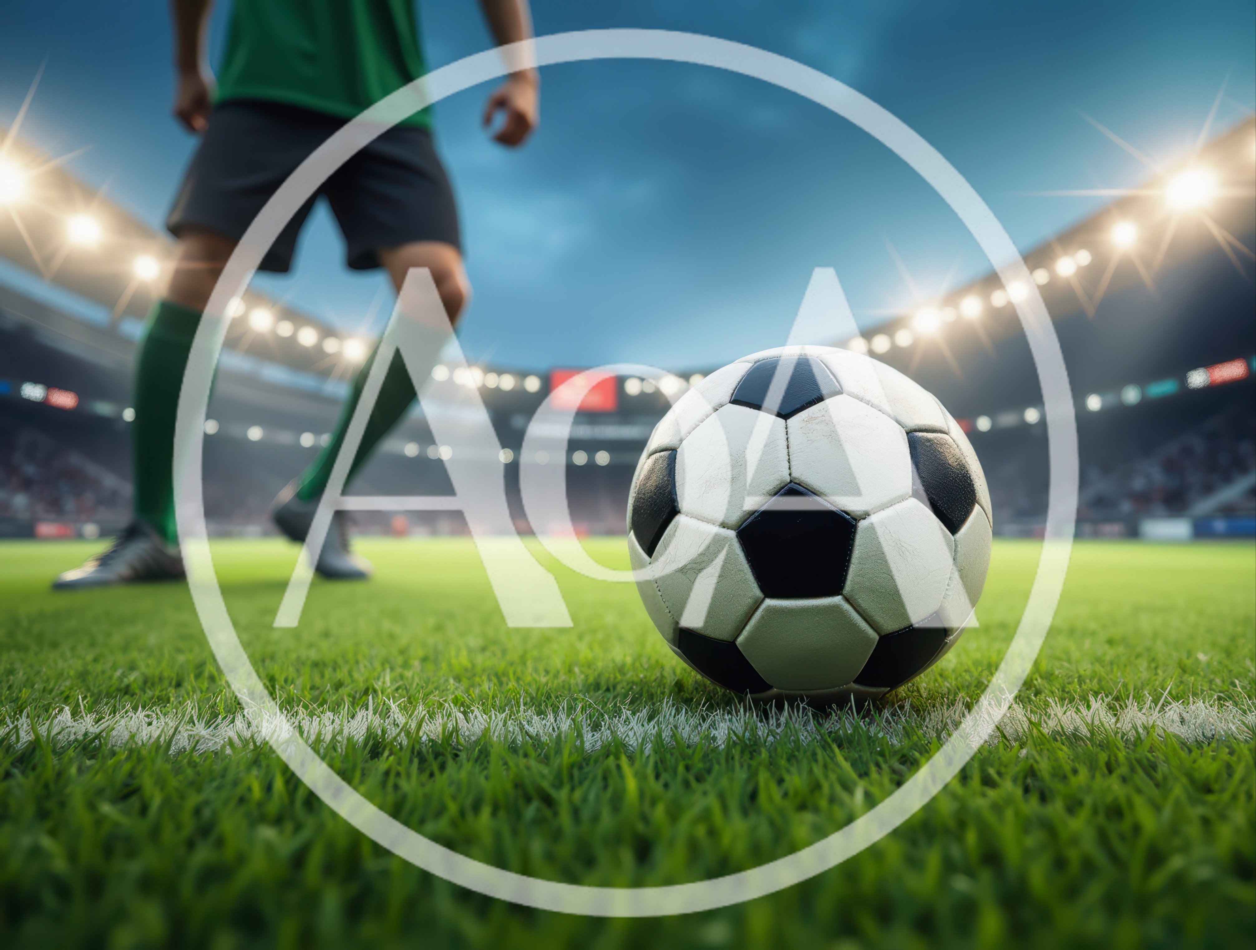 Soccer Ball Resting On Stadium Pitch Before Kickoff