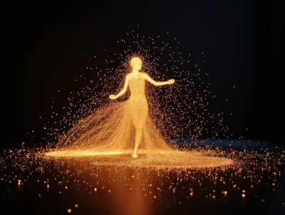 Golden Particle Silhouette Of A Dancing Woman