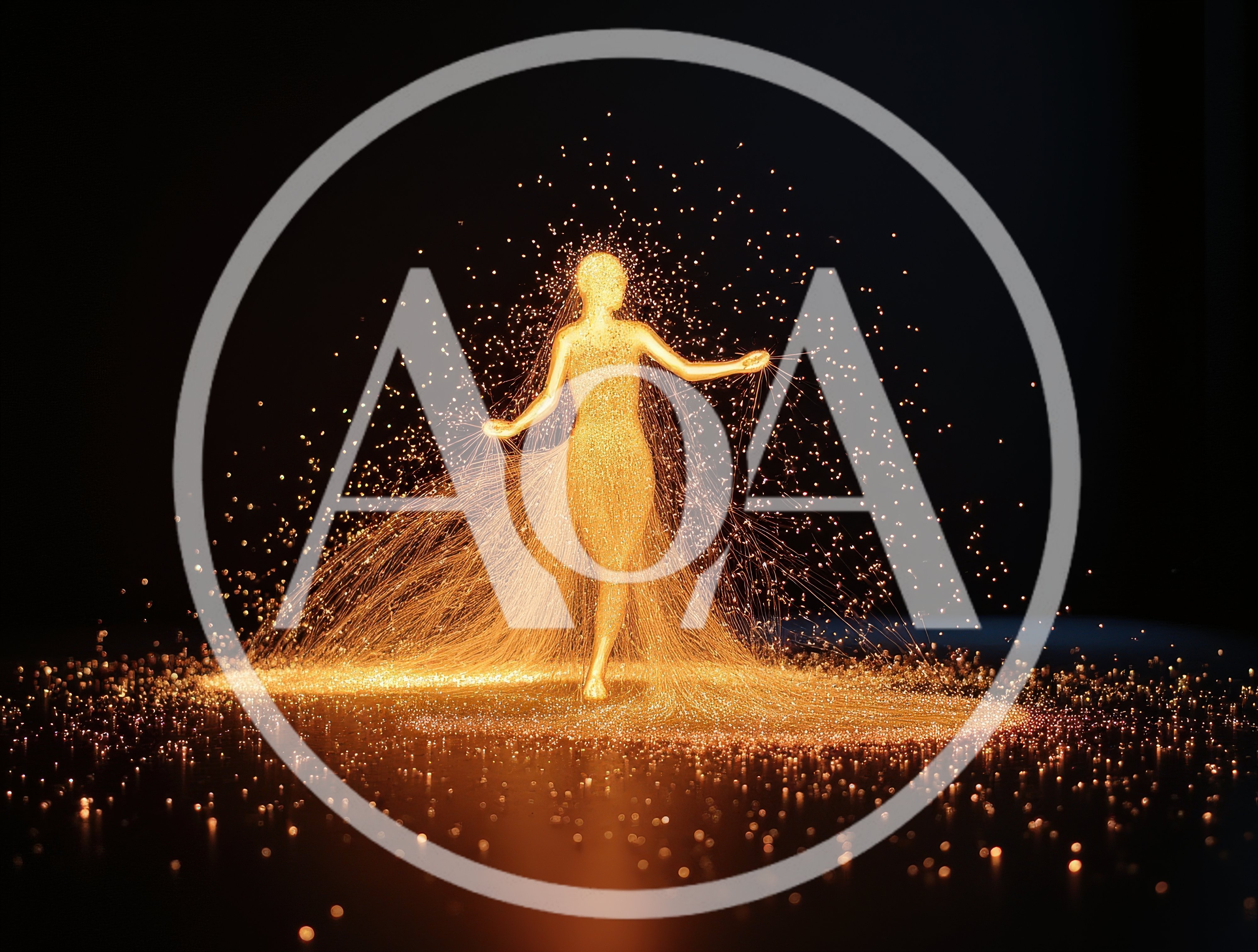 Golden Particle Silhouette Of A Dancing Woman