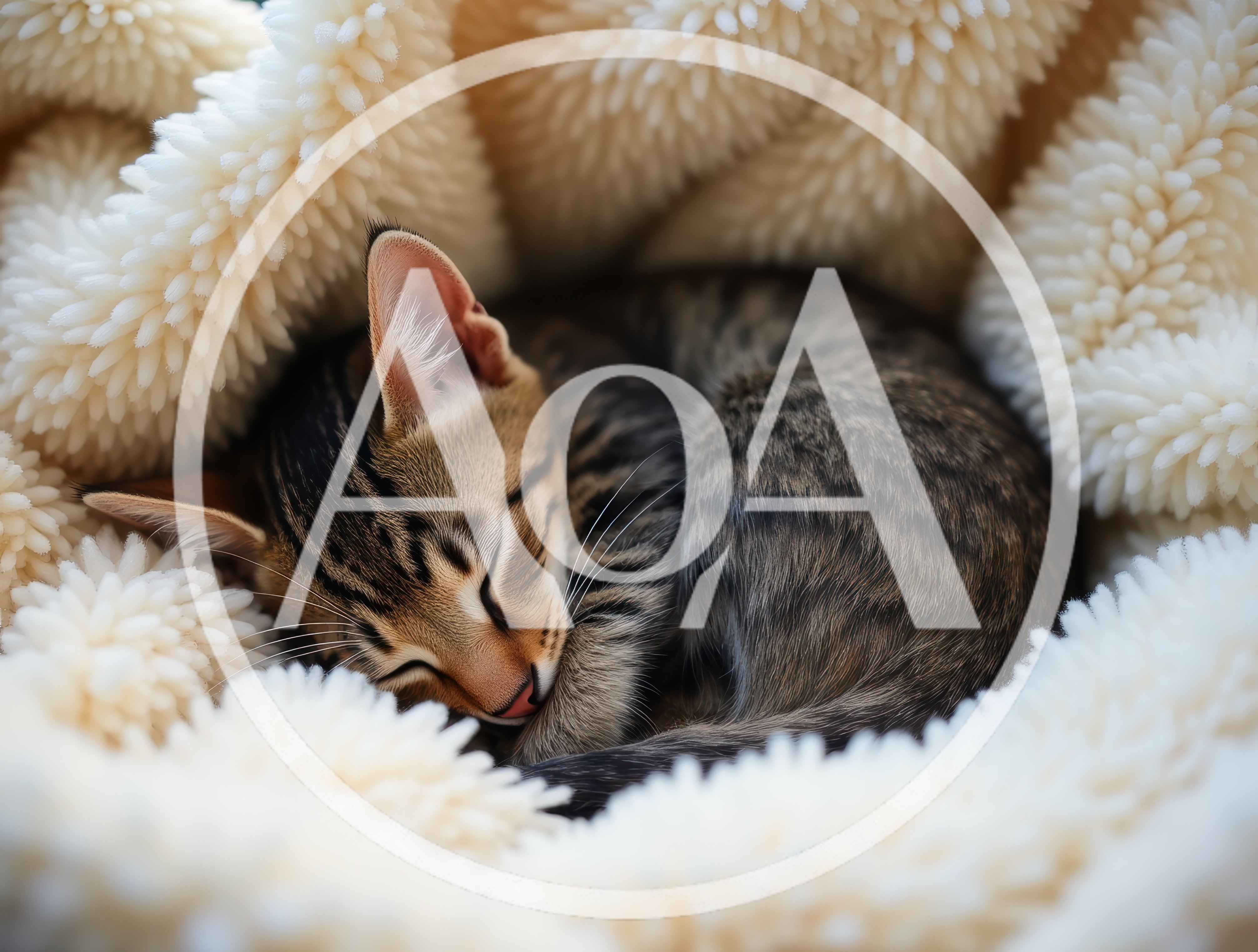 Sleeping Tabby Kitten Curled Up In A Soft Blanket