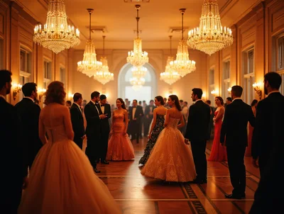 Elegant Guests Attending A Formal Ballroom Gala Event