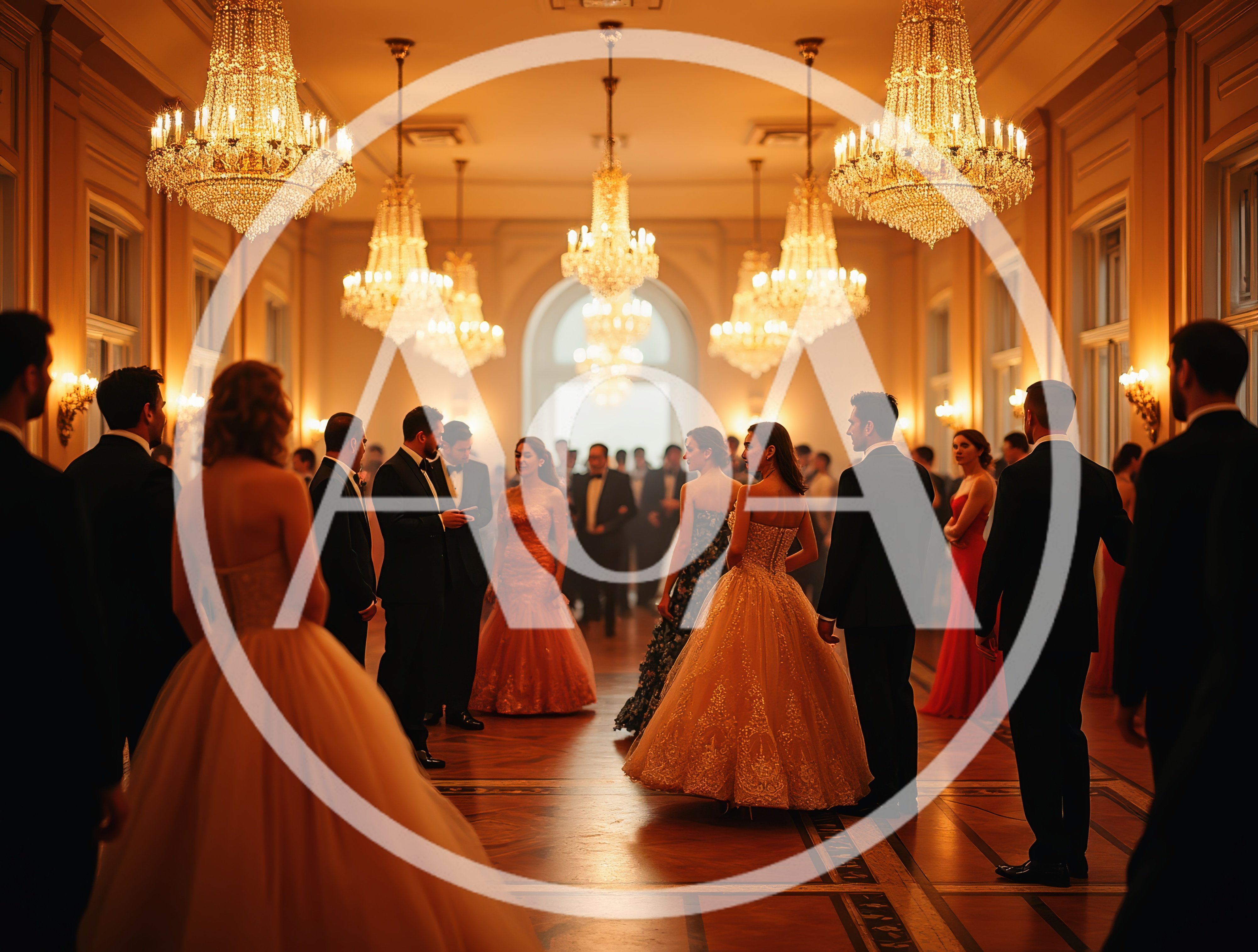 Elegant Guests Attending A Formal Ballroom Gala Event