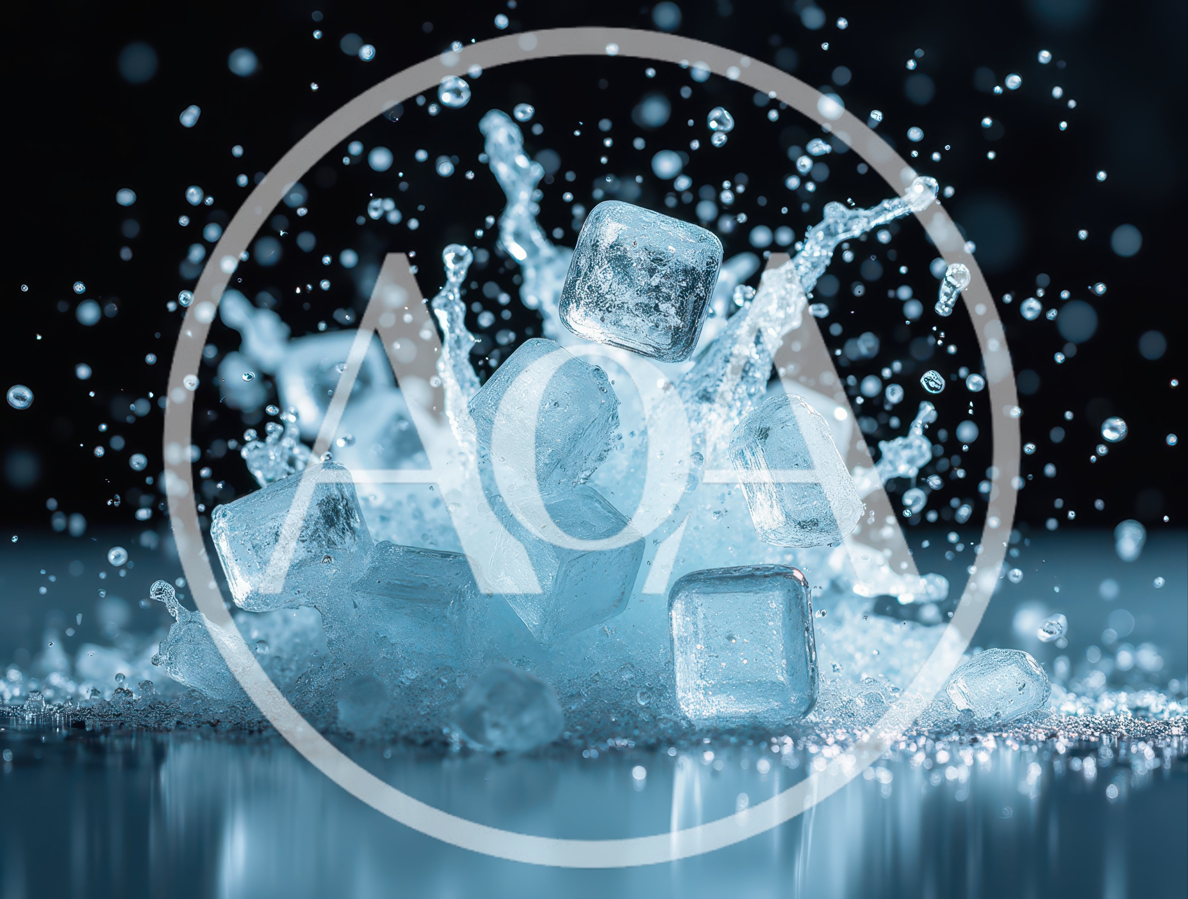 Ice Cubes Splashing Into Water With Dynamic Droplets