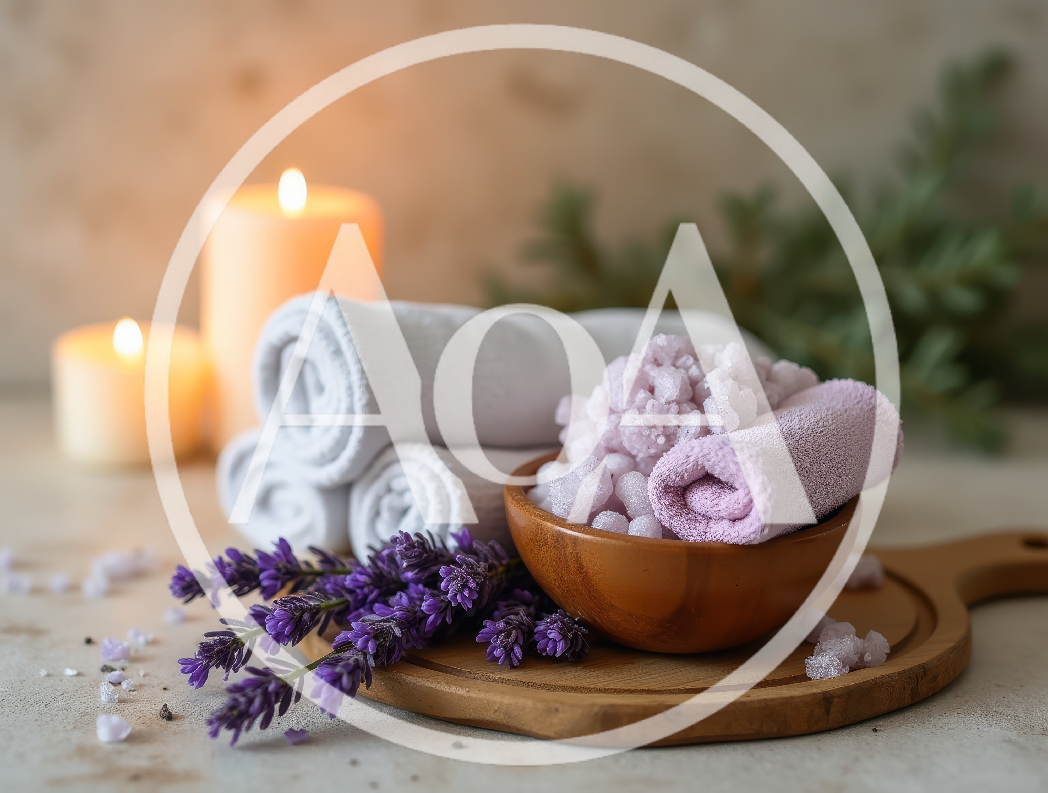 Spa Relaxation Setting With Lavender And Bath Salts