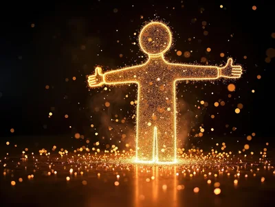 Glowing Particle Human Figure Standing With Open Arms