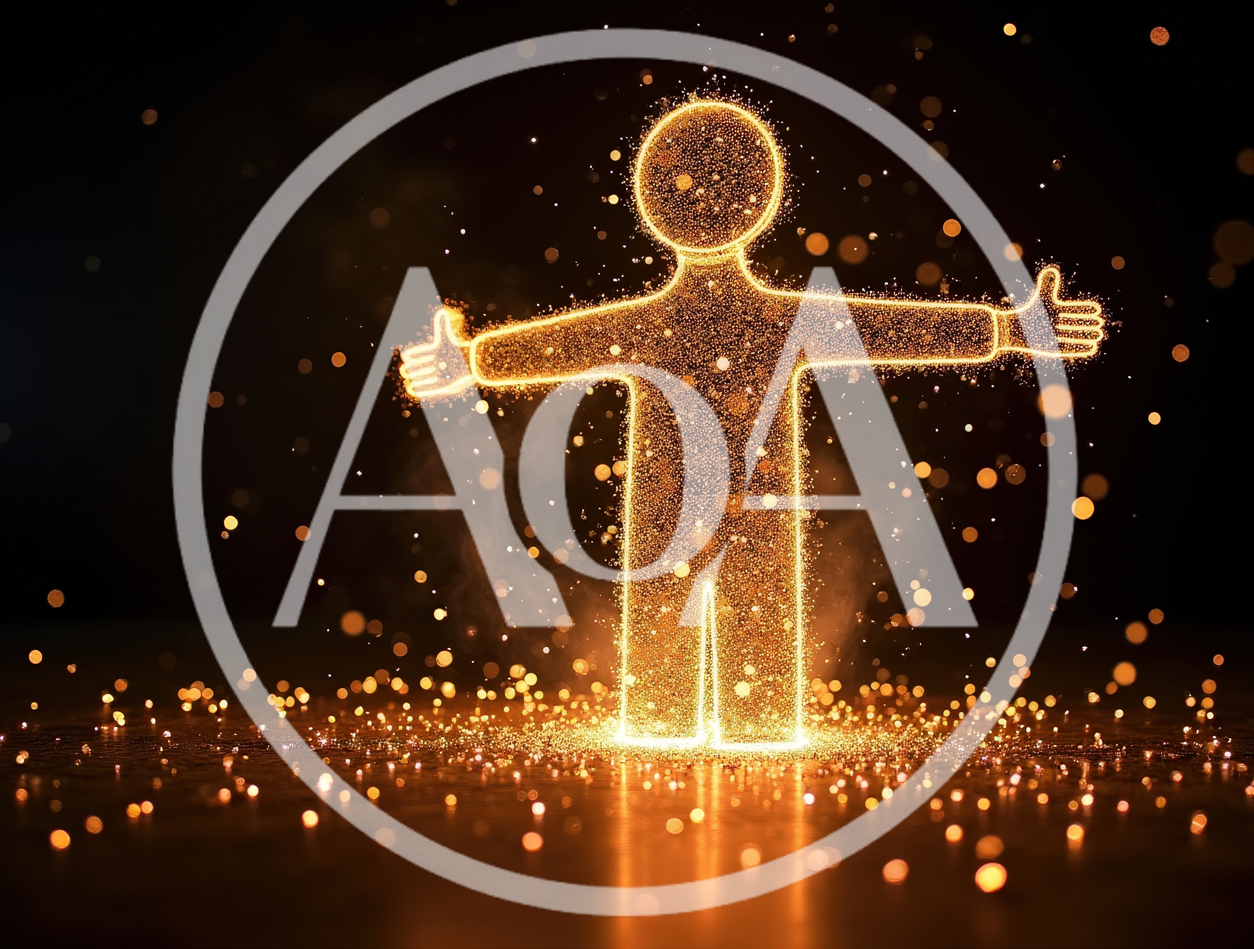 Glowing Particle Human Figure Standing With Open Arms