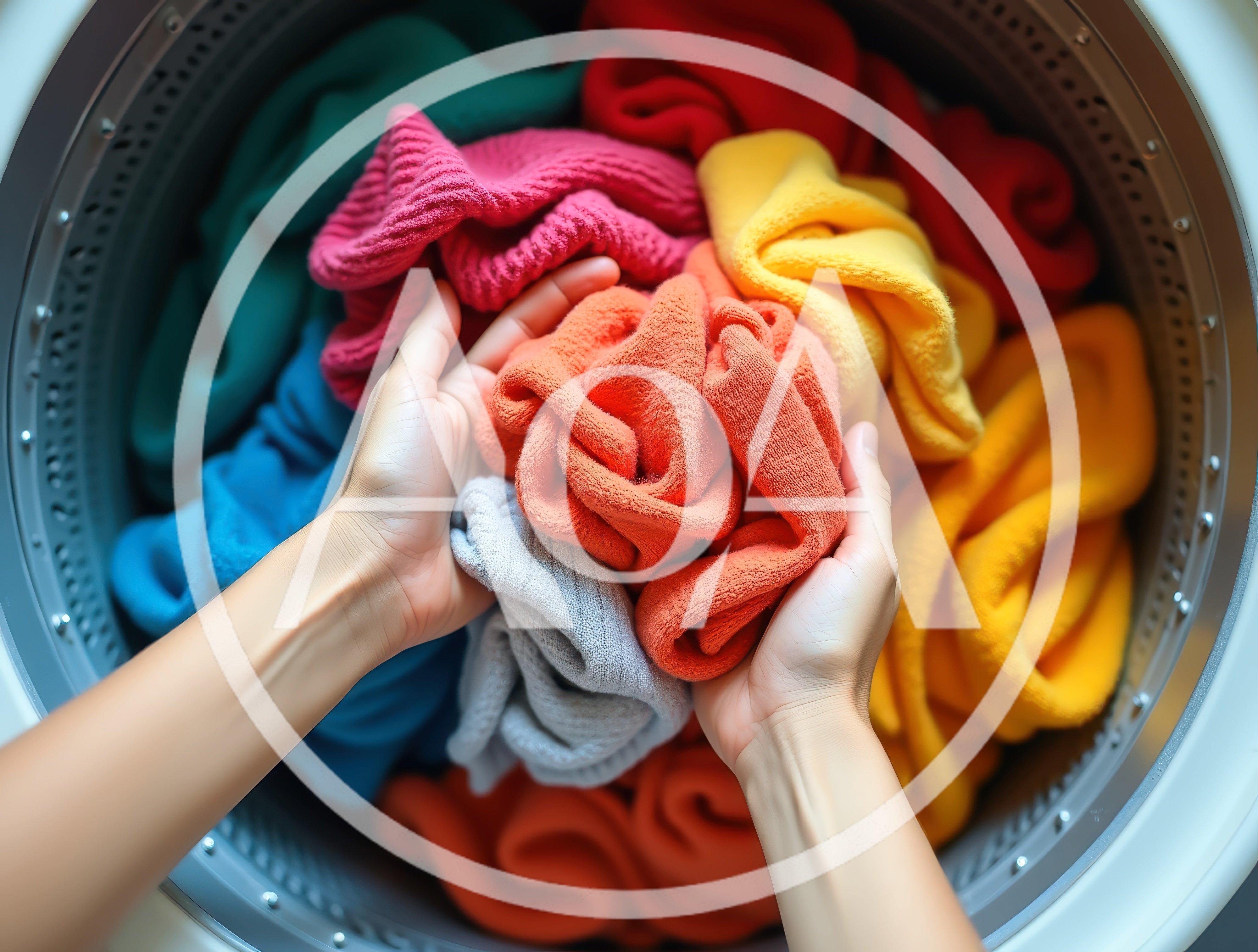 Person Sorting Colorful Laundry In Washing Machine