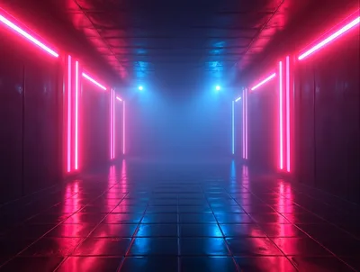 Futuristic Neon Corridor With Glowing Pink And Blue Lights