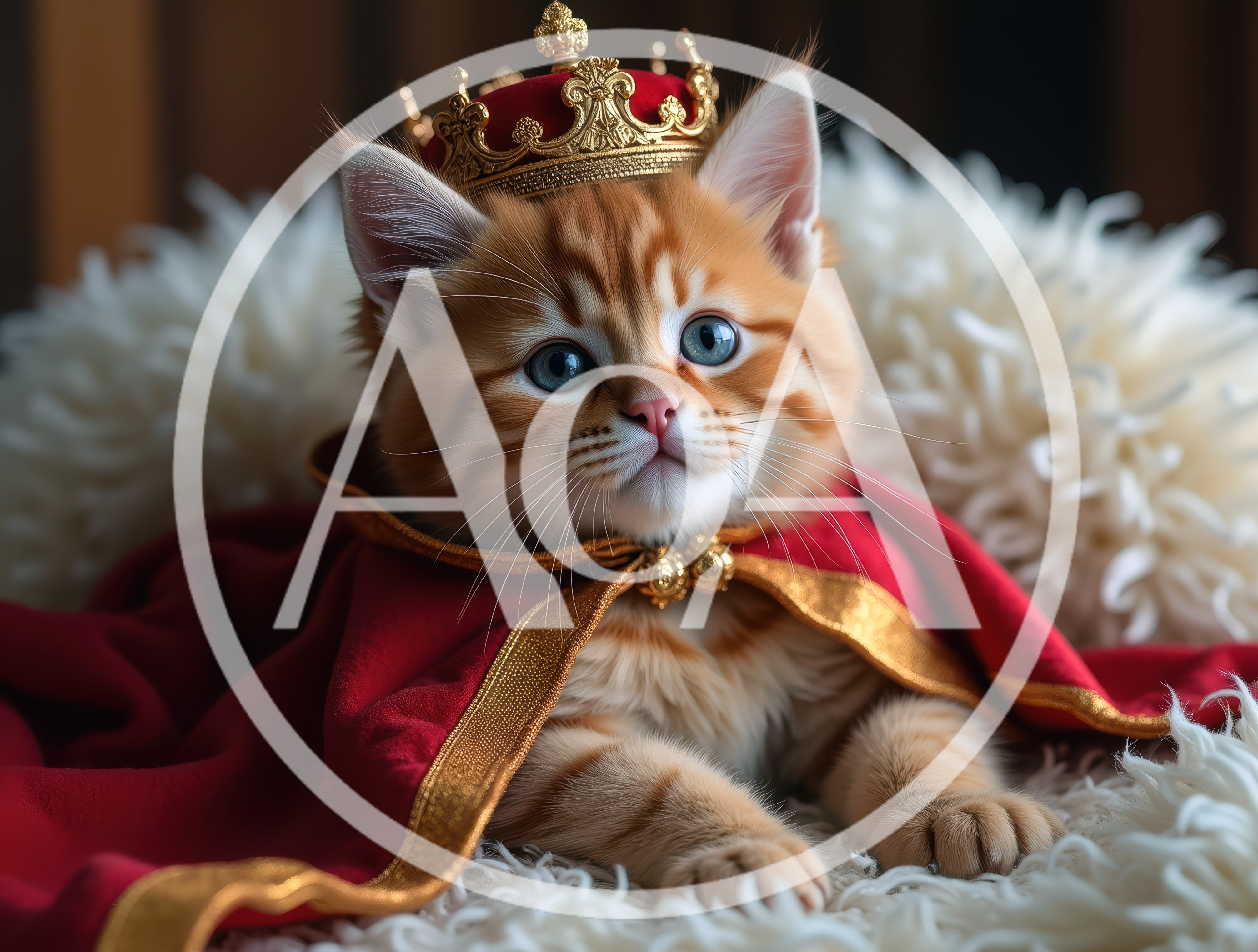 Adorable Ginger Kitten Wearing A Royal Crown And Cape